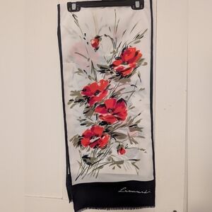 🌺 Leonardi Vintage Rare Floral Silk Scarf Red Poppies tag Luxury Classy Office